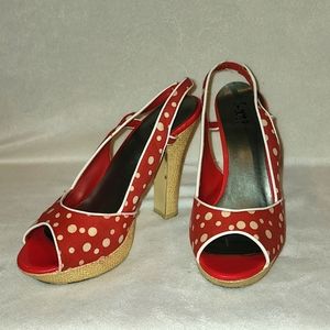 Y-Not? Red and White Polka Dot Platform Pumps